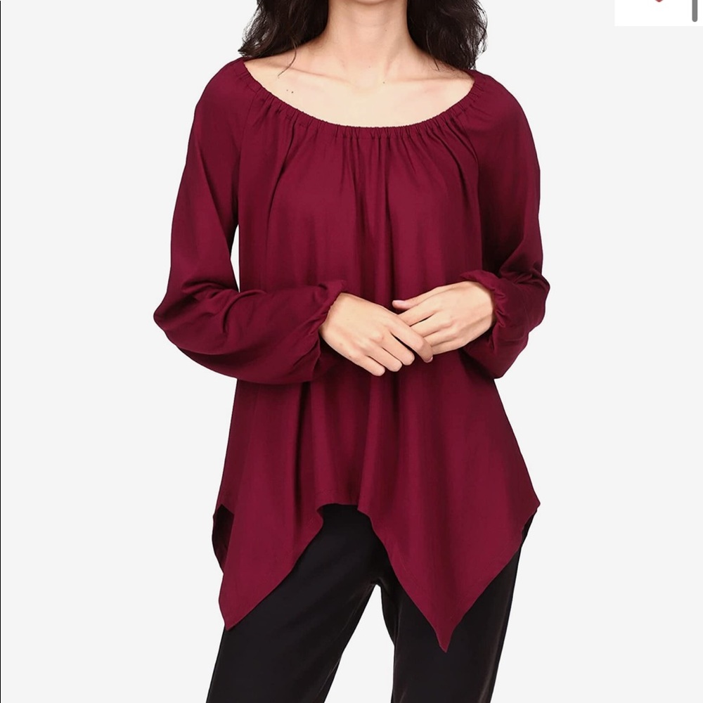 Michael By Michael Kors Cotton Hank Hem Top Dark Ruby Size Small